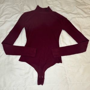 Burgundy Women’s Mock Neck Long Sleeve Bodysuit